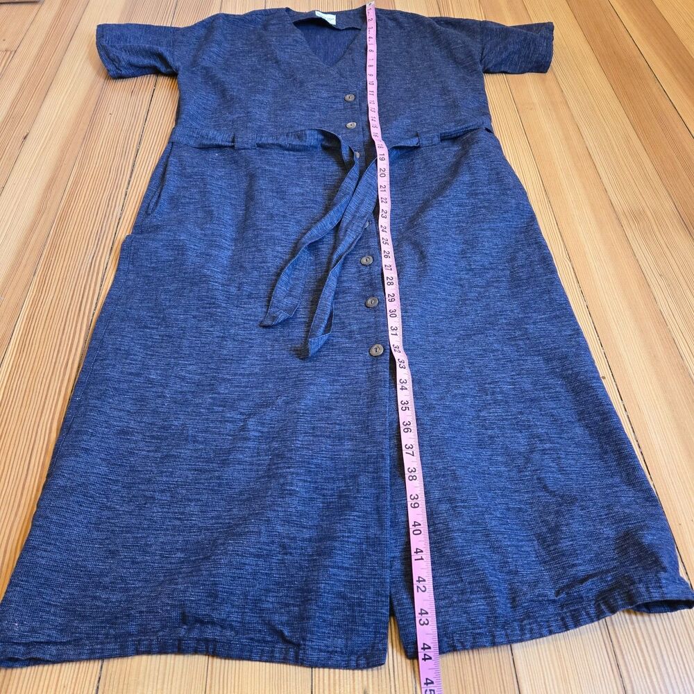 People Tree Dark Indigo Organic Cotton Belted Midi Dress US 6 Boho Sustainable - Picture 15 of 16